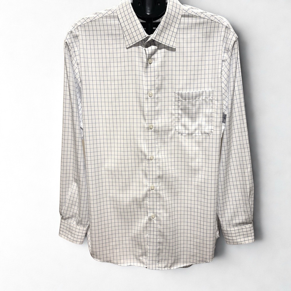 Pronto Uomo Non Iron Blue/ Check Long Sleeve Button Down Shirt-17 1/2 34/35 - Picture 4 of 6
